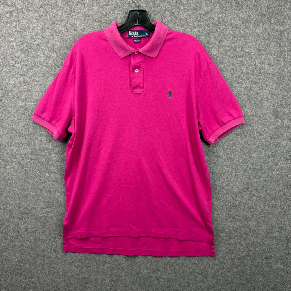 Polo Ralph Lauren Mens Large Magenta Pink Short Sleeve Cotton Mesh Polo Shirt
